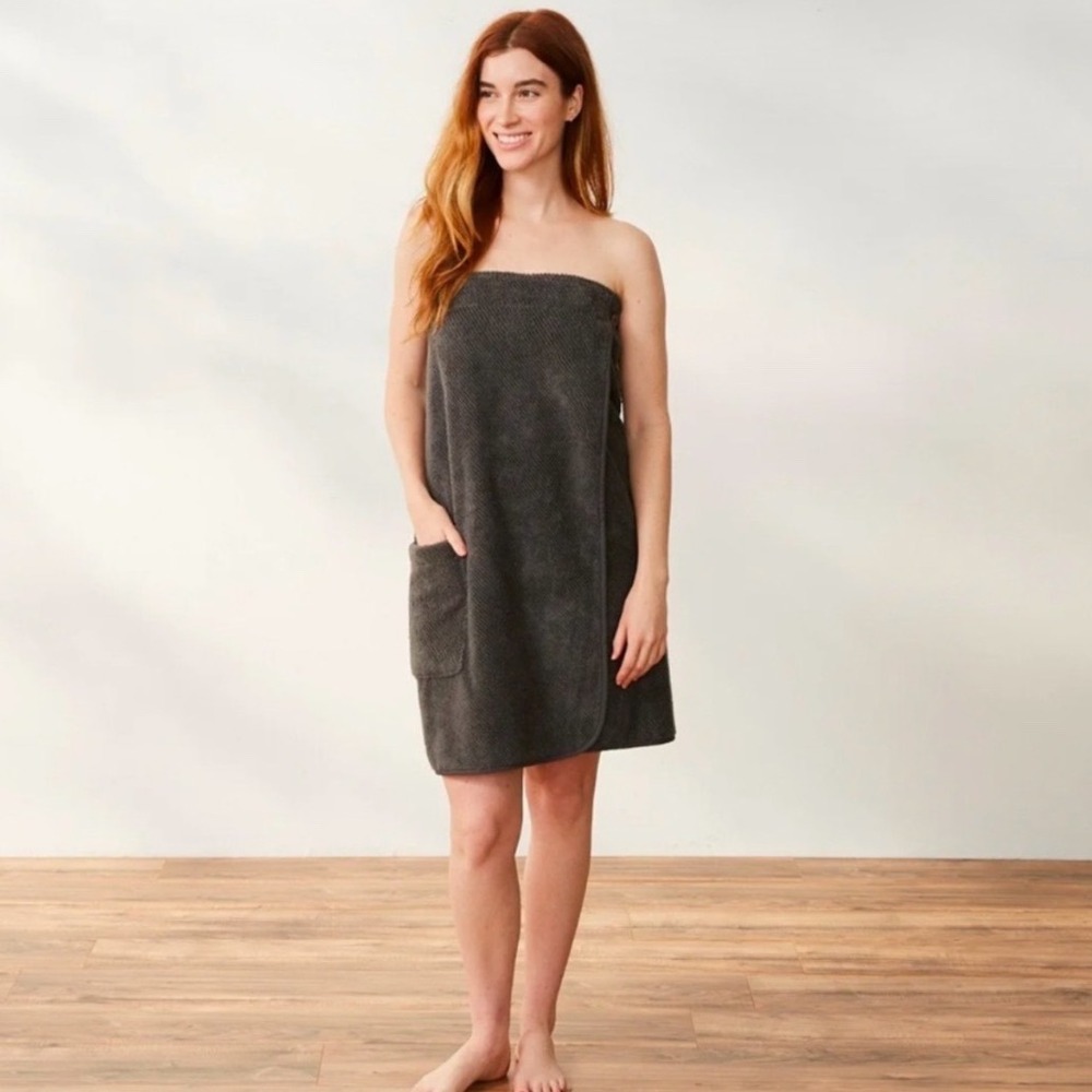 Coyuchi NEW Air Weight Organic Bath Wrap M/L Gray Shadow
